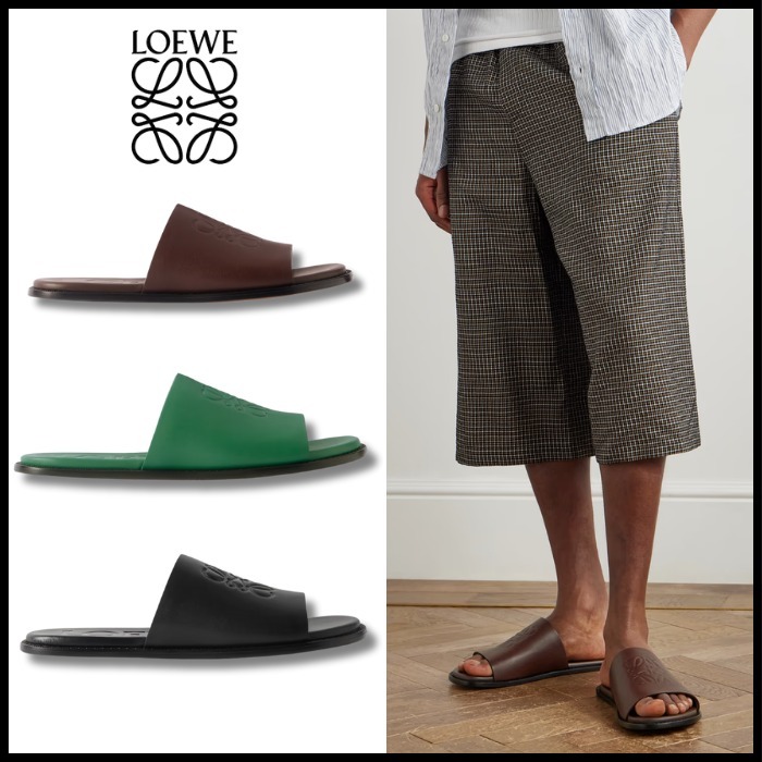 【LOEWE】 レザー スライドサンダル デボスロゴ入り