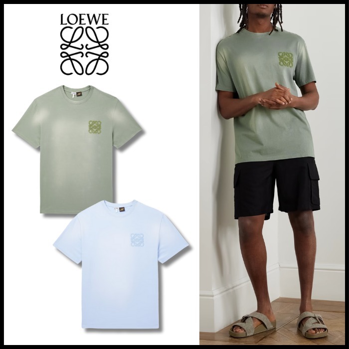 【LOEWE】 コットンジャージー Tシャツ ロゴアップリケ付き