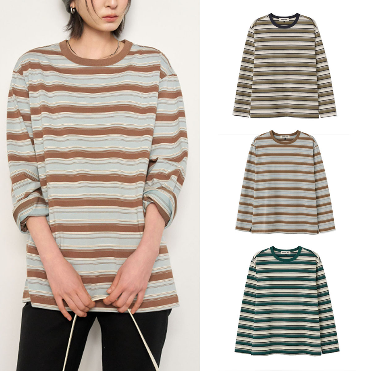 Tシャツ・カットソー GENERAL UNISEX Multi Stripe Long Sleeve Tee 5BMR0069