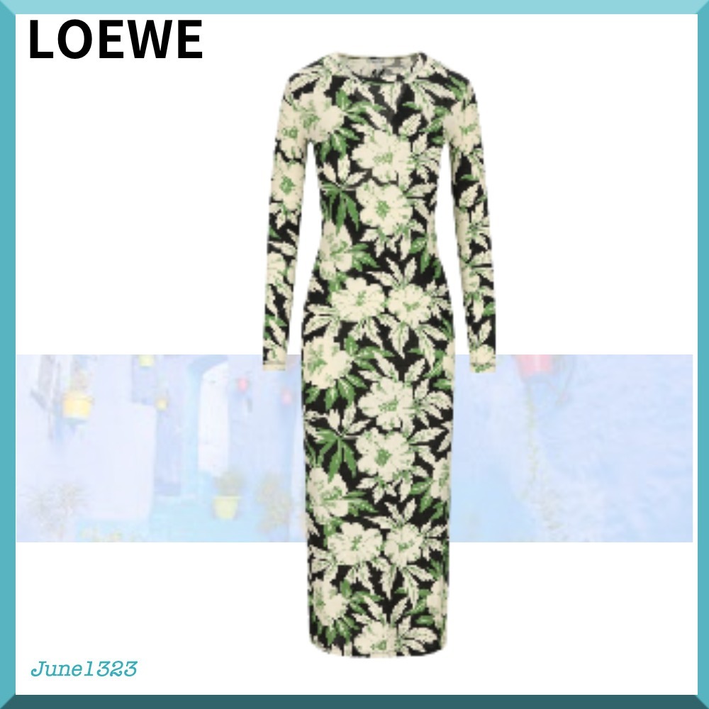 国内配送【LOEWE】フローラルプリント クルーネック ドレス