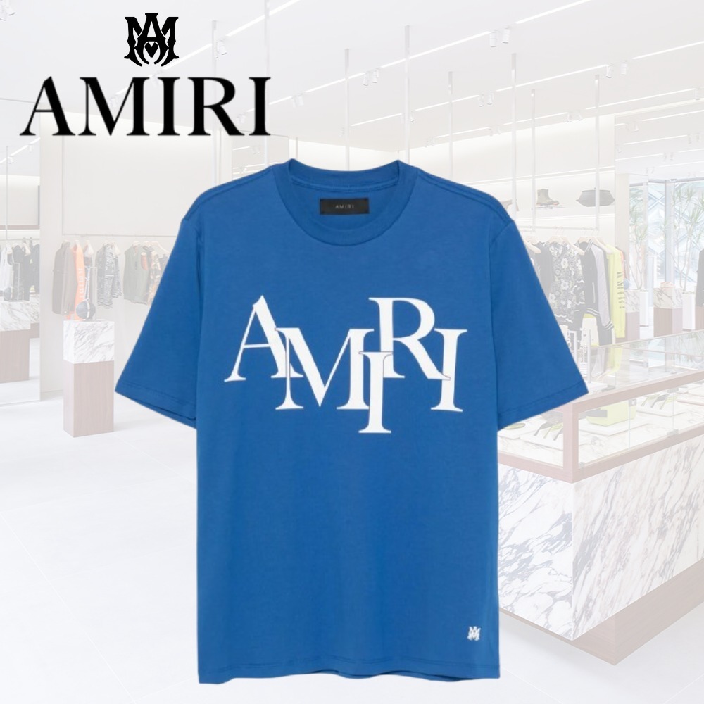 人気 AMIRI Tシャツ ロゴ シンプル コットン 青 メンズ