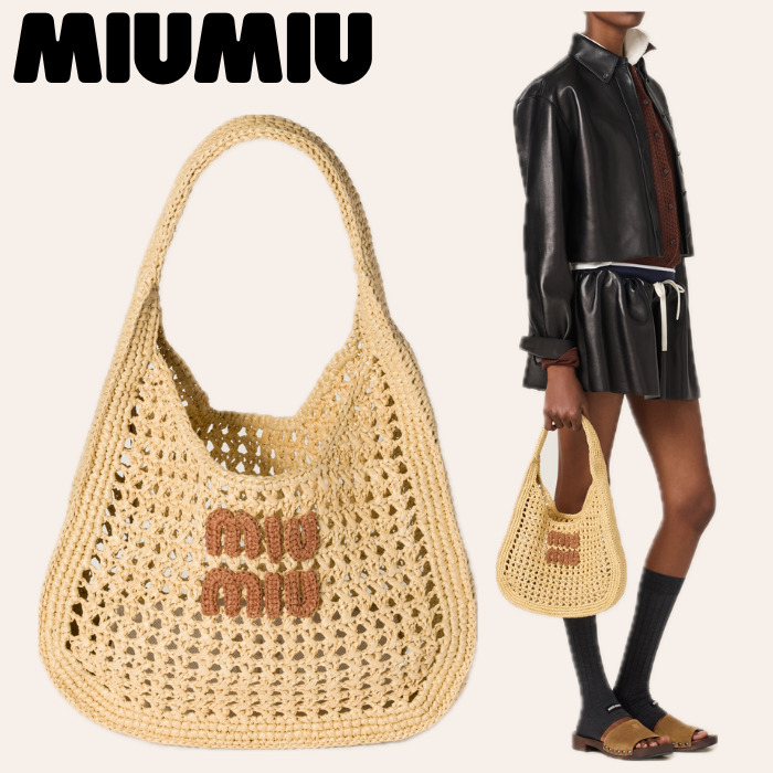 【MIUMIU】ラフィアエフェクトウーブン ホーボーバッグ