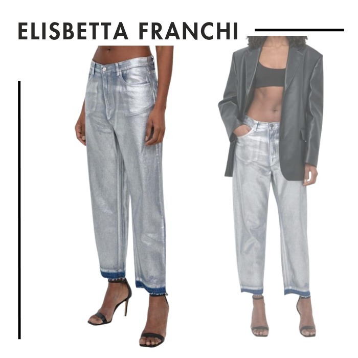 ELISABETTA FRANCHI●光沢ラミネート ボーイフレンドジーンズ