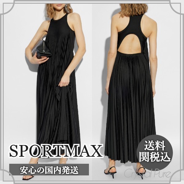 【SPORTMAX】カットアウト プリーツ マキシワンピース【送関込】
