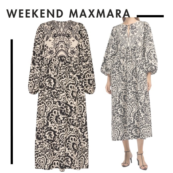 Weekend Max Mara●花柄ポプリン×パフスリーブミディワンピース