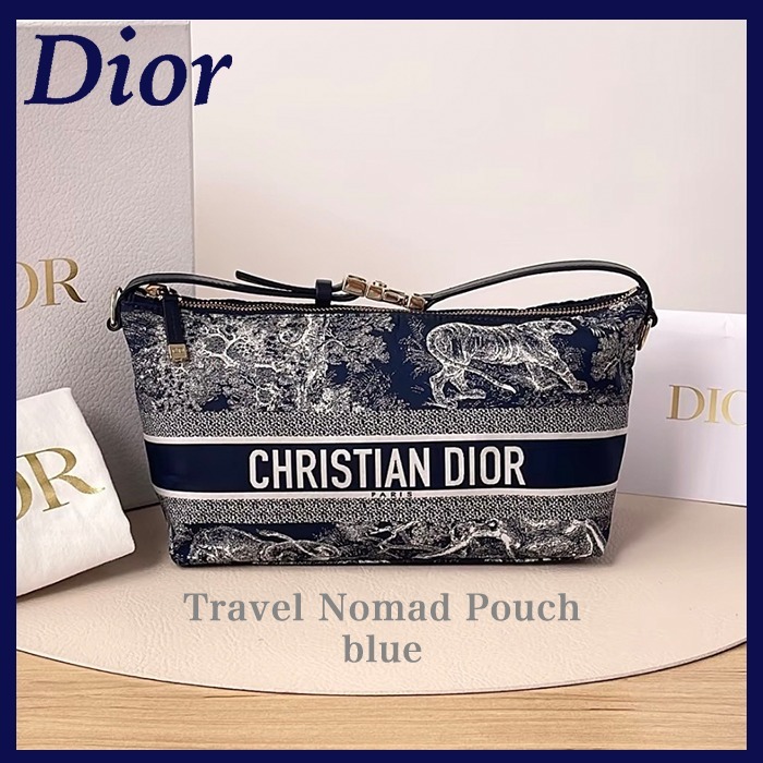 【芸術的トワルドジュイ柄】DIORノマドポーチミディアムネイビー