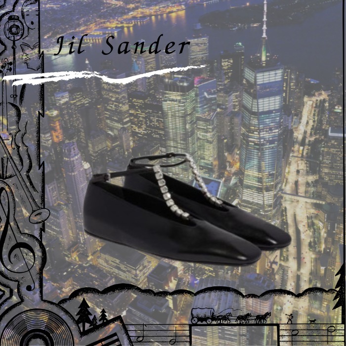 JIL SANDER フラットバレエシューズ クリスタルバー