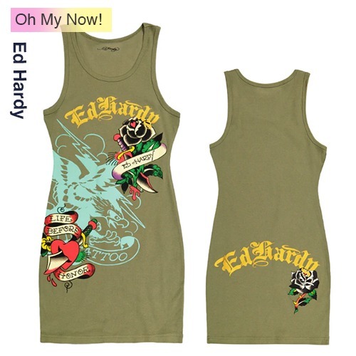 《 Ed Hardy 》ブラックローズ リブ タンクドレス