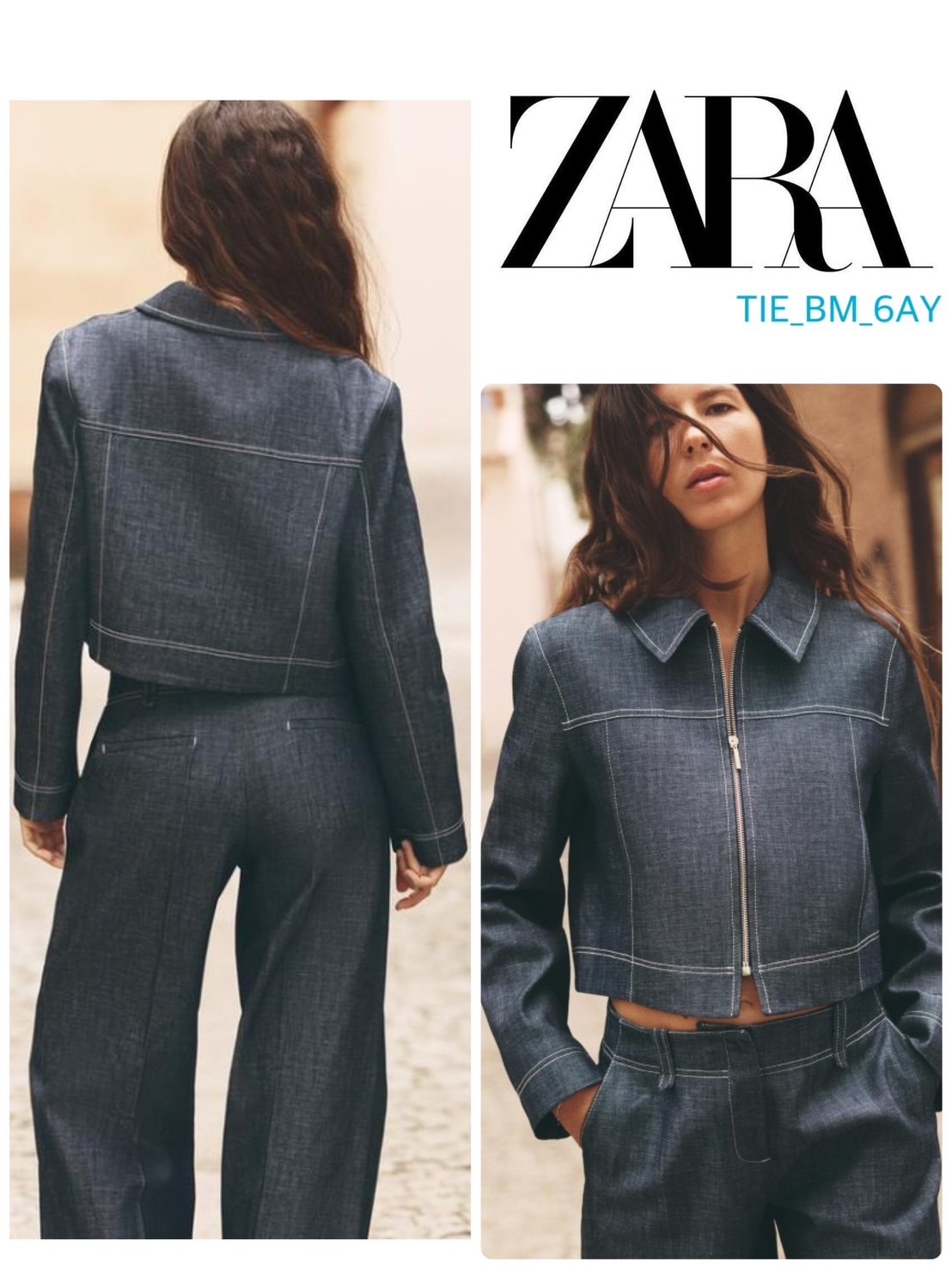 スペイン発送 ZARA コントラストステッチのショートジャケット