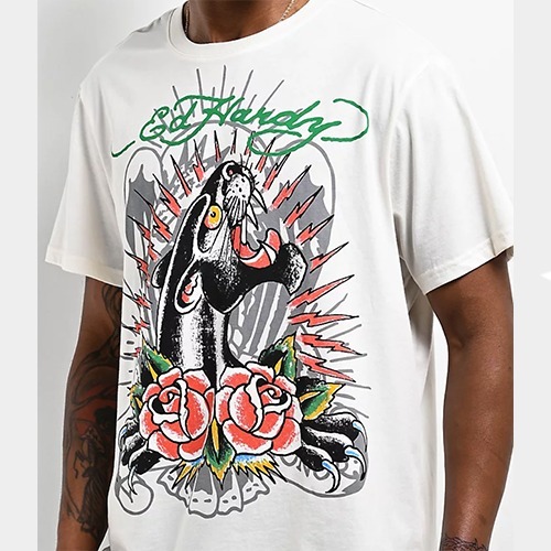 《 Ed Hardy 》Panther Roses Ivory T-Shirt
