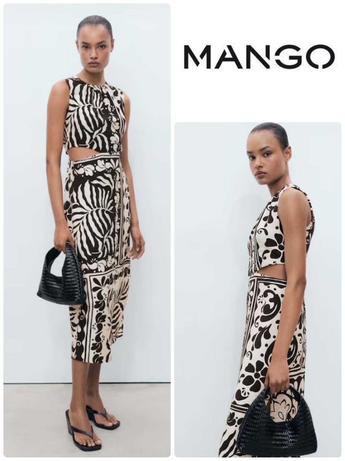 スペイン発送 MANGO カットアウトプリントドレス 上品カジュアル