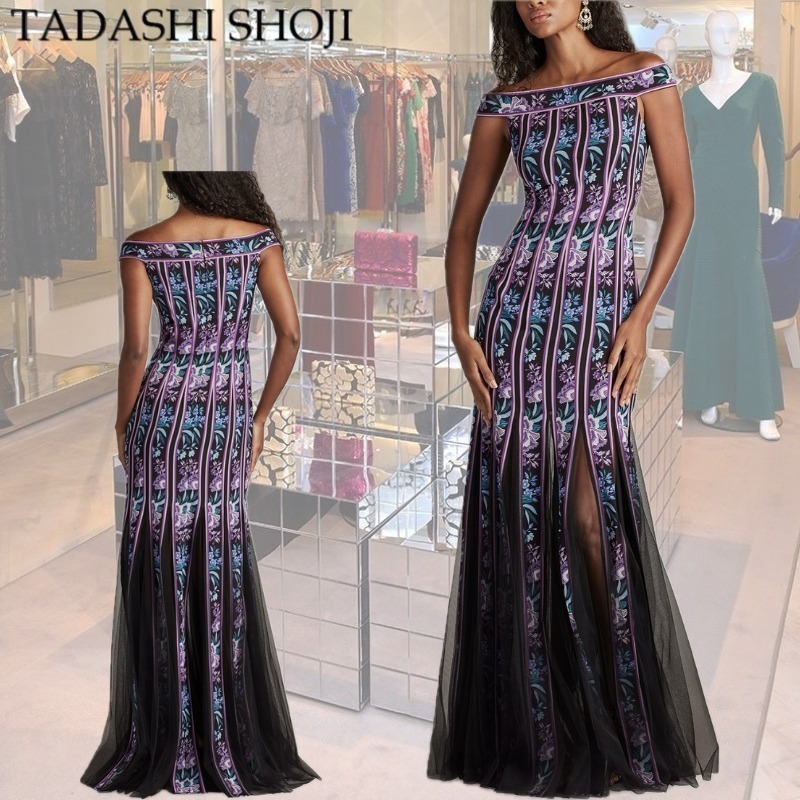 【TADASHI SHOJI】ウェストンフローラルリボン&チュールガウン
