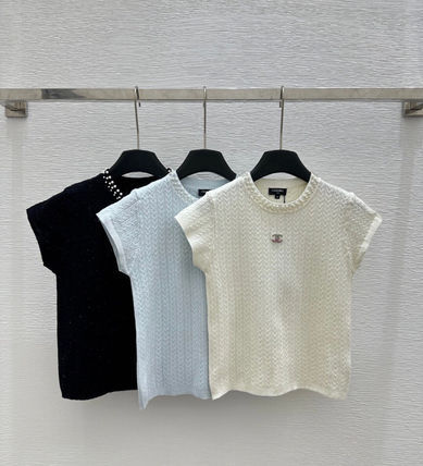 《着回し抜群☆》CHANEL ニット シャツ ホワイト パール CCロゴ