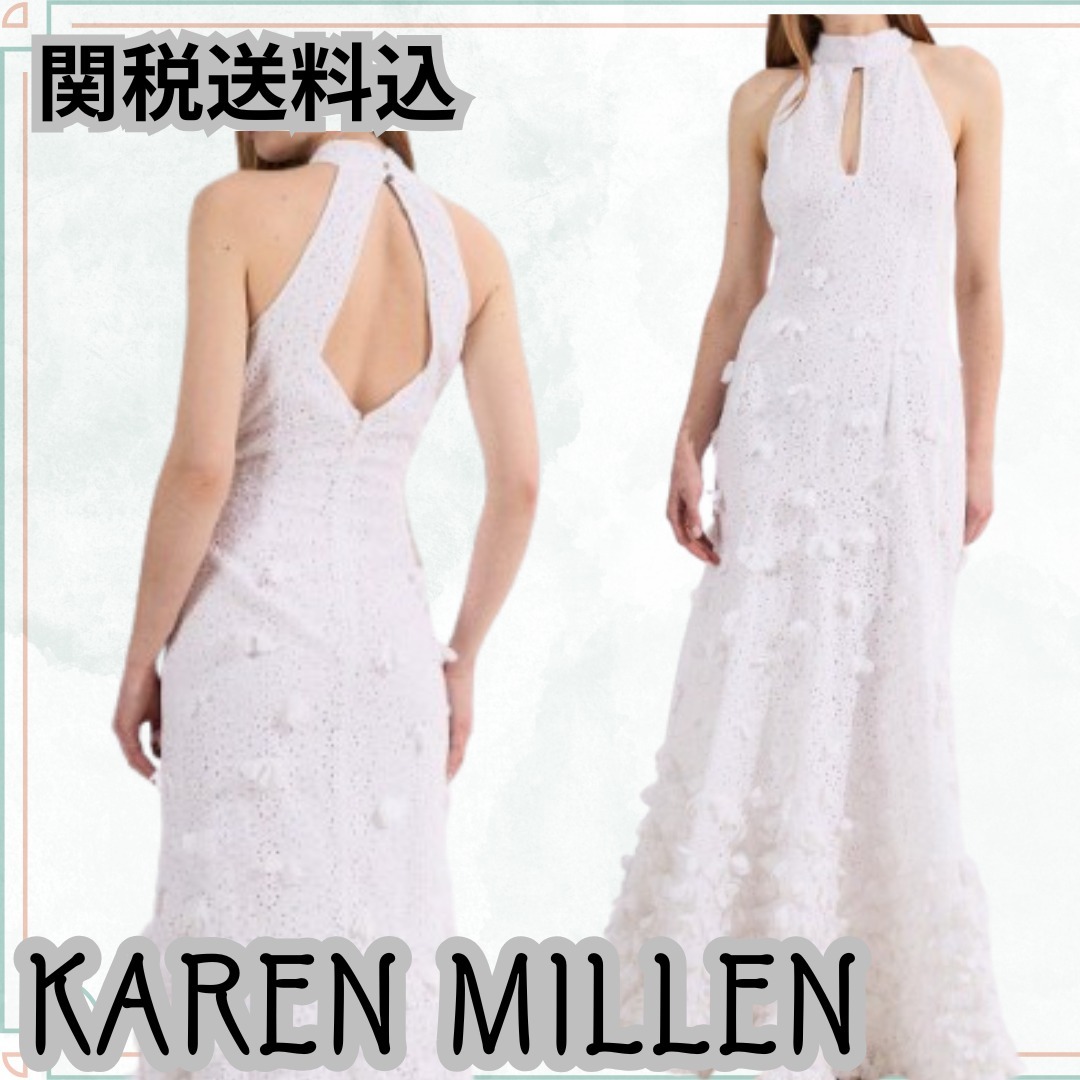 関送込【KAREN MILLEN】アップリケブロデリーロゼットドレス