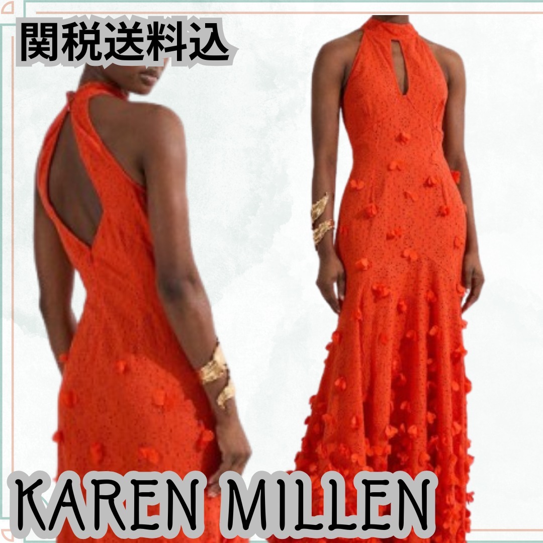 関送込【KAREN MILLEN】アップリケブロデリーロゼットドレス オ