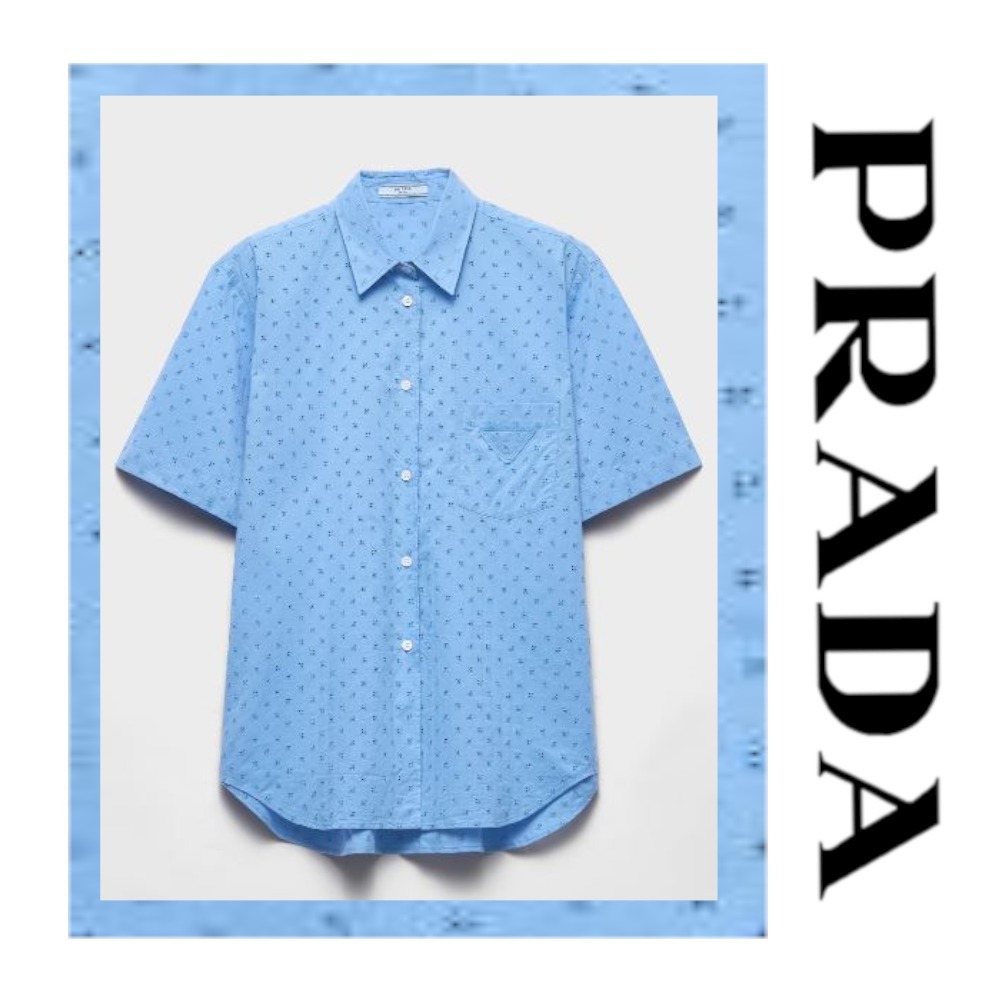 注目の新作♪【PRADA】透かし彫りレース 半袖シャツ