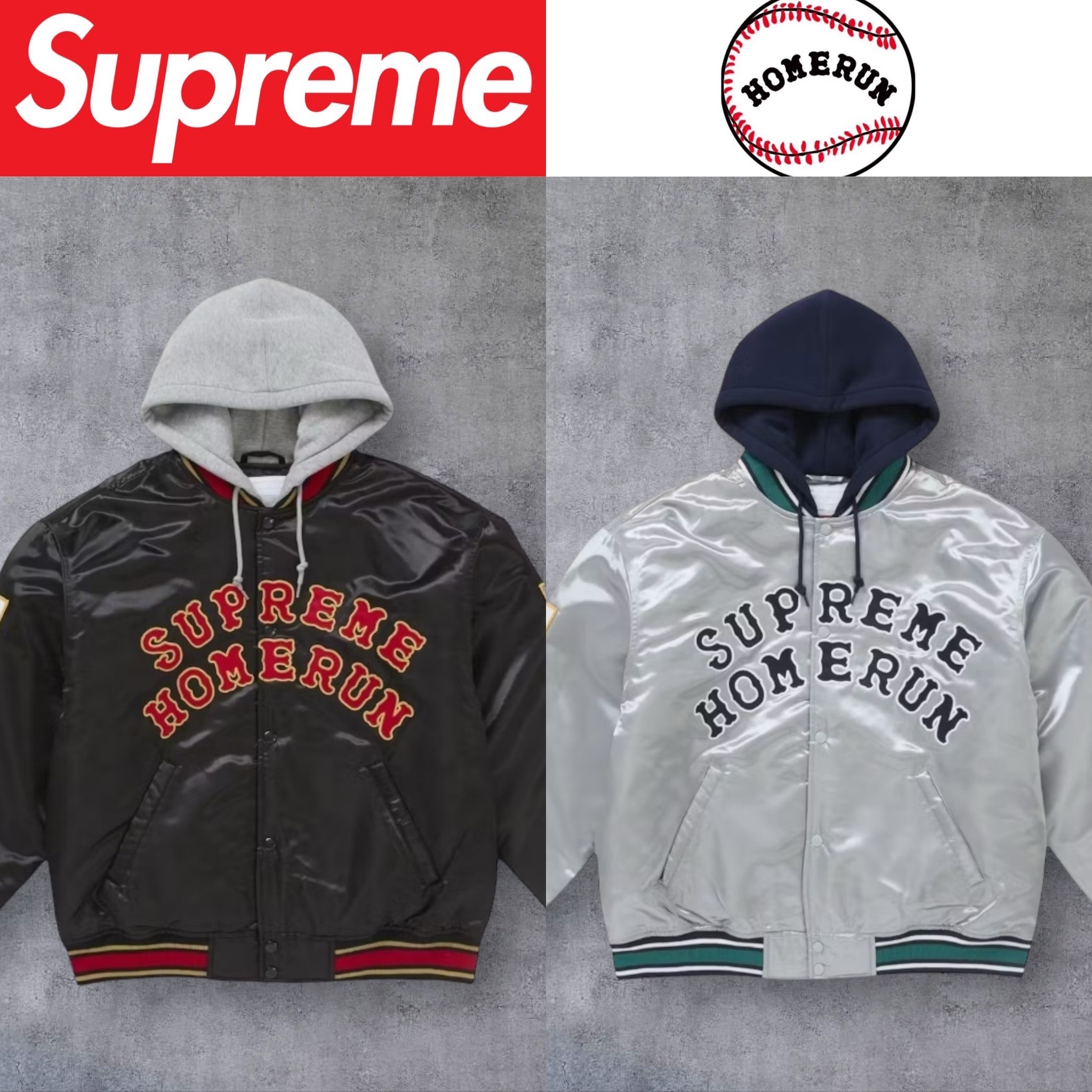 【2025SS】Supreme Homerun Satin Hooded Varsity Jacket