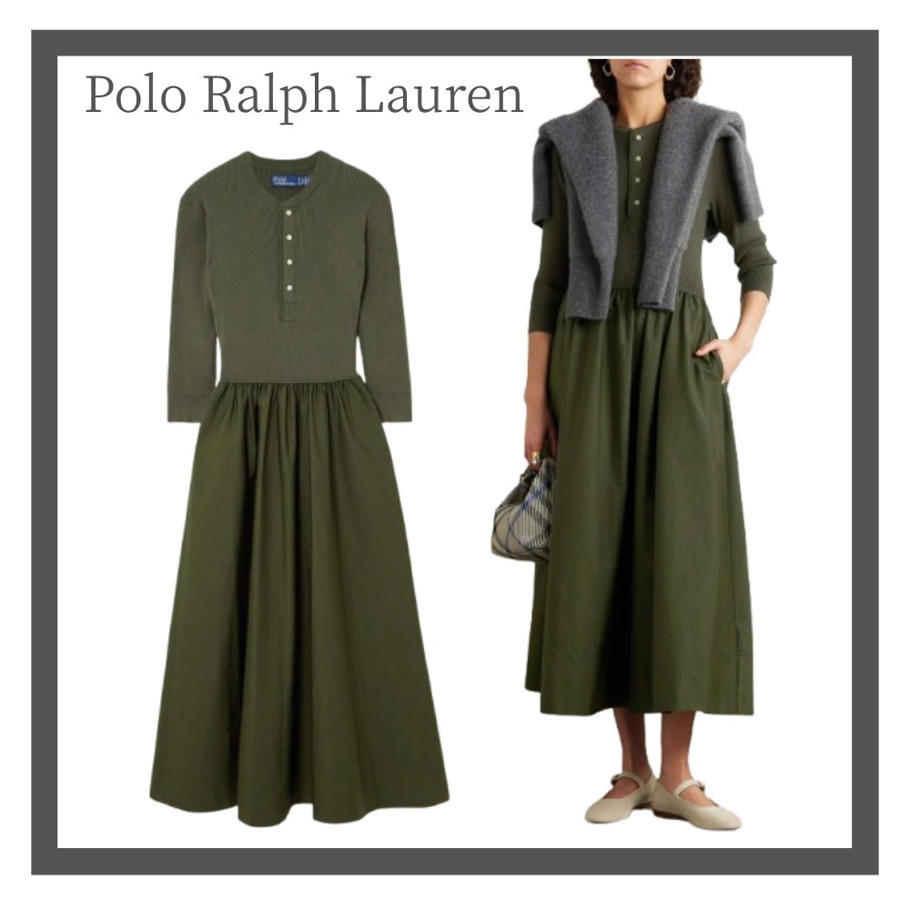 【POLO RALPH LAUREN】リブニットとコットンポプリンのミディOP
