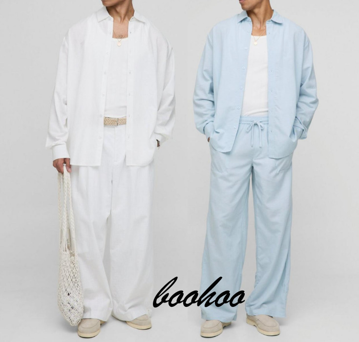 boohoo リネンブレンドシャツ＆バギーパンツ セット