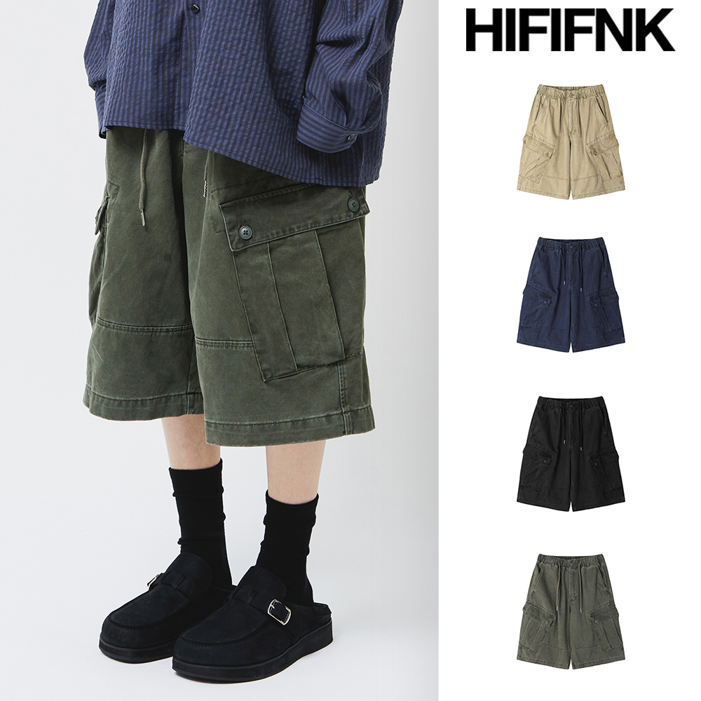 【HI FI FNK】Washed Cargo Bermuda Pants