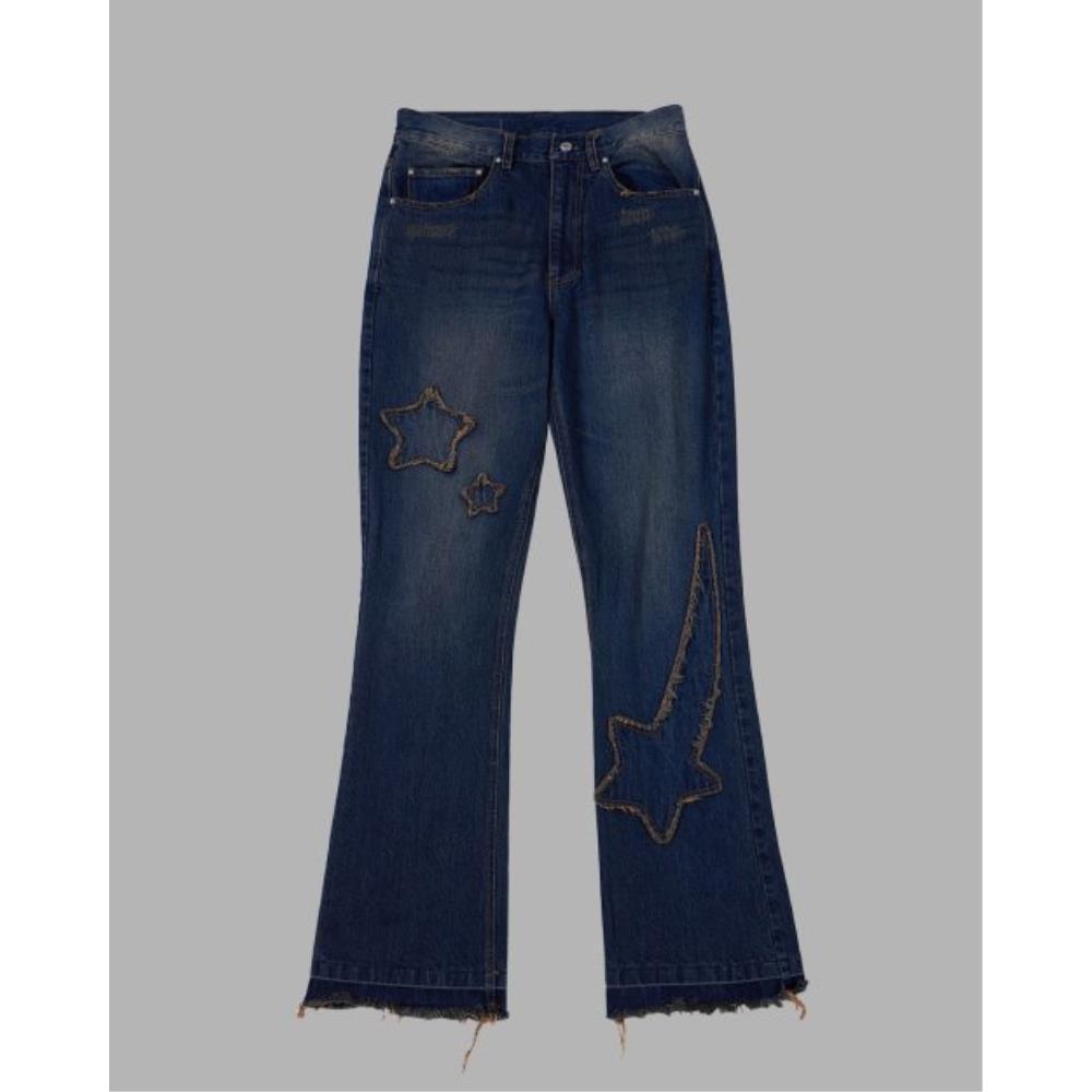 ◆THE MUSEUM VISITOR◆ STAR DAMAGED BOOTSCUT DENIM PANTS YEL