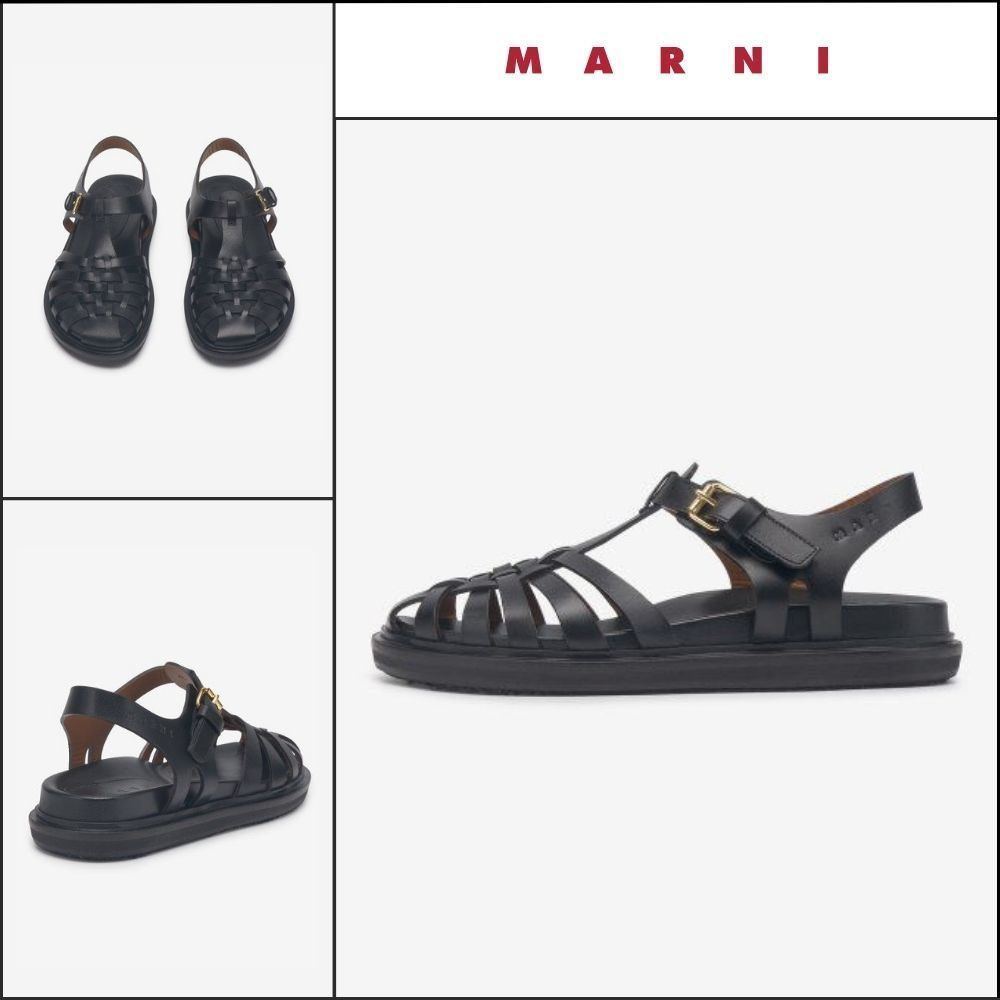 【MARNI】Fisherman Leather Sandals Black