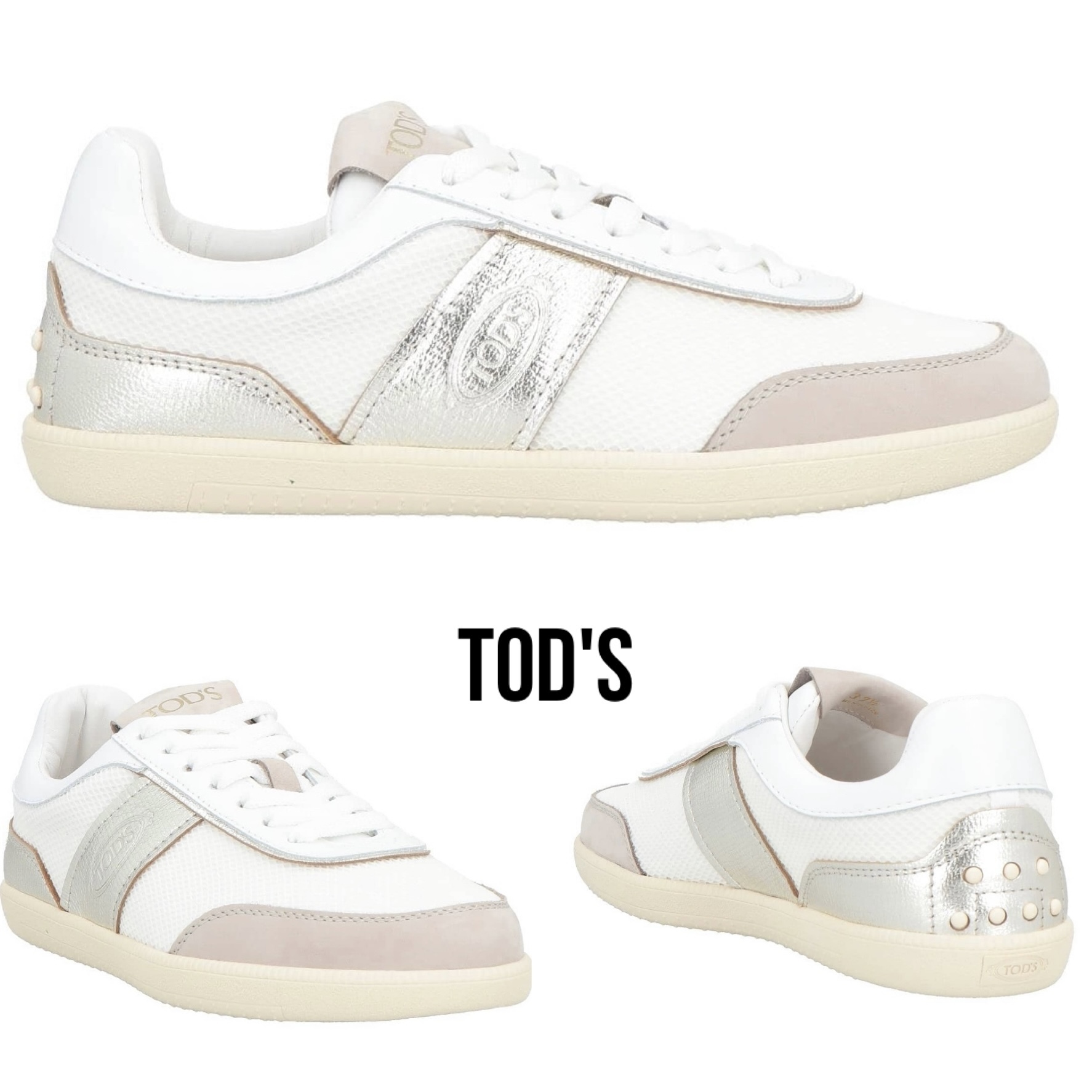 送料関税込み☆TOD'S ロゴ レザー メタリック スニーカー