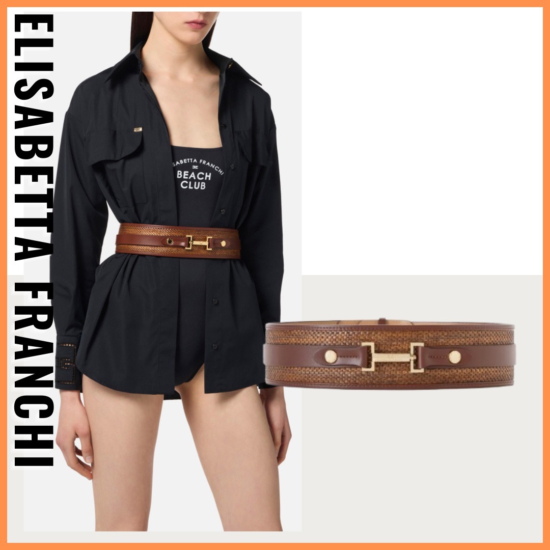 【Elisabetta Franchi】ジュエルロゴ入りラフィアベルト