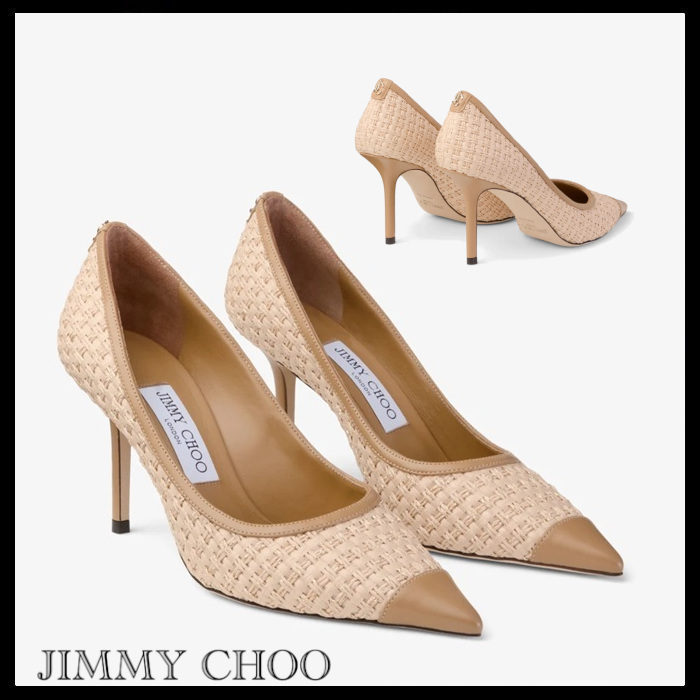 JIMMY CHOO Love 85 レザー ラフィア デコルテ パンプス