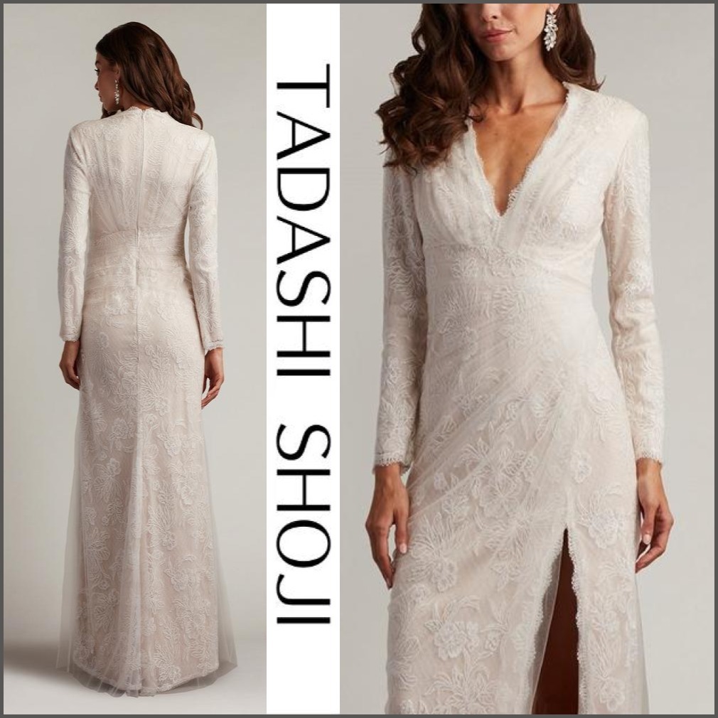 関税送料込【TADASHI SHOJI】ロング ドレス 花柄 アイボリー