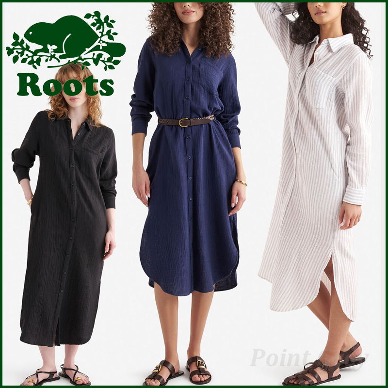 Roots☆ テクスチャーコットン・リラックス・シャツワンピース