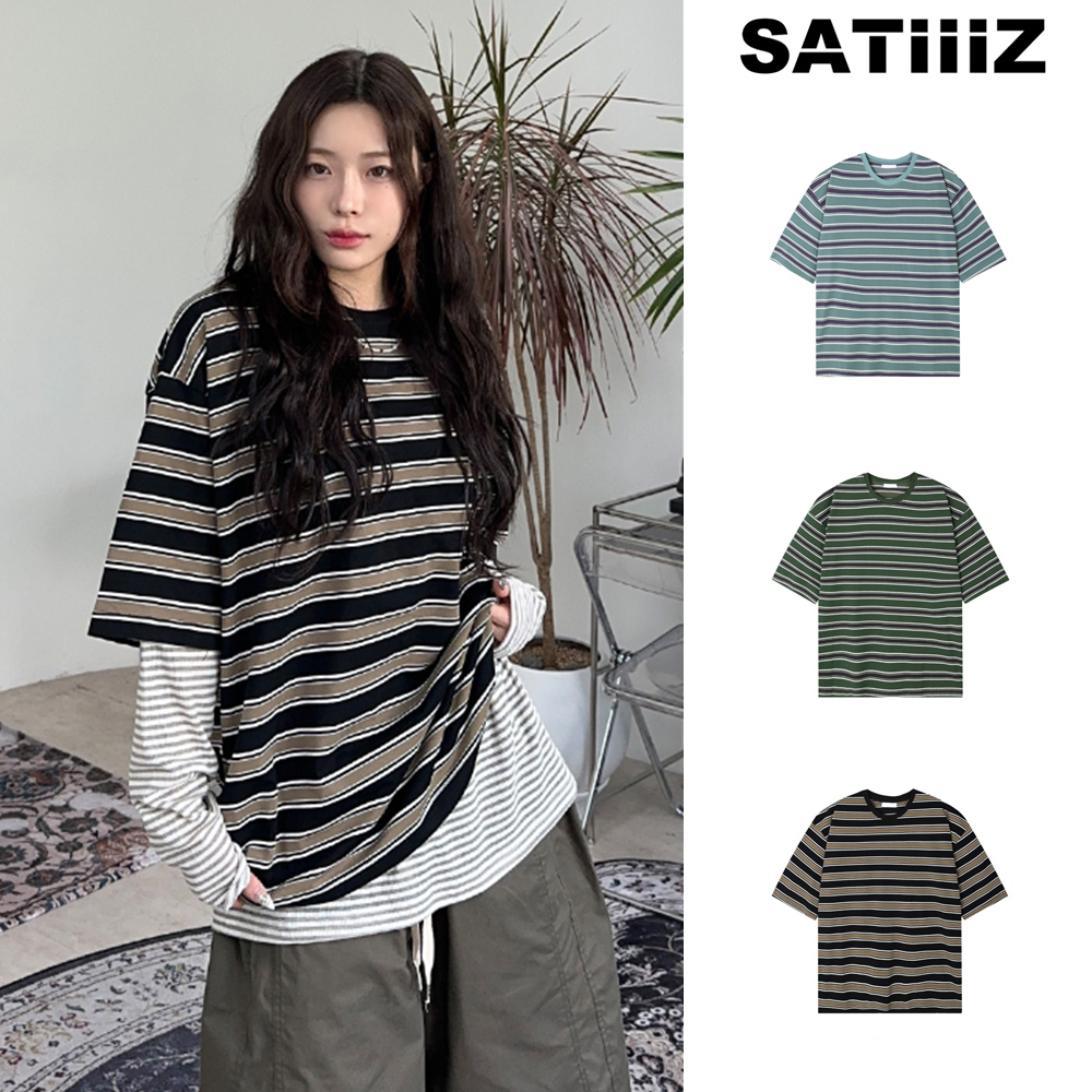 【SATIIIZ】Lapin Stripe High Density Short Sleeve T-shirt