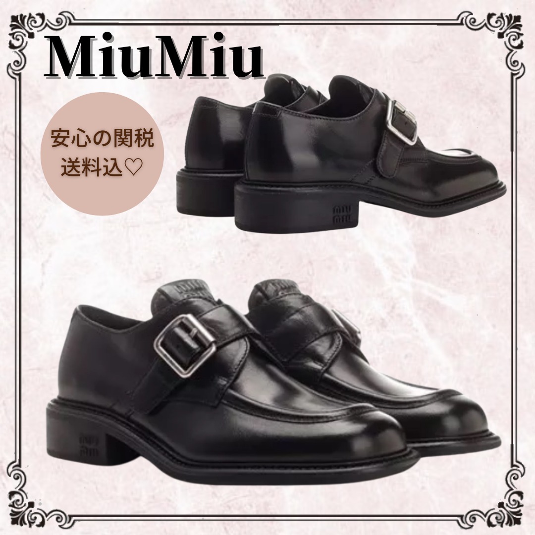 関税込♪*MiuMiu*バックル付 レザー シューズ