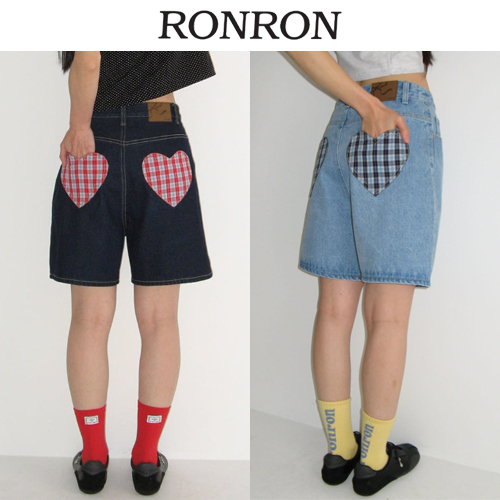 ★2025SS新作★RONRON★CHECK HEART POCKET DENIM SHORTS PANTS