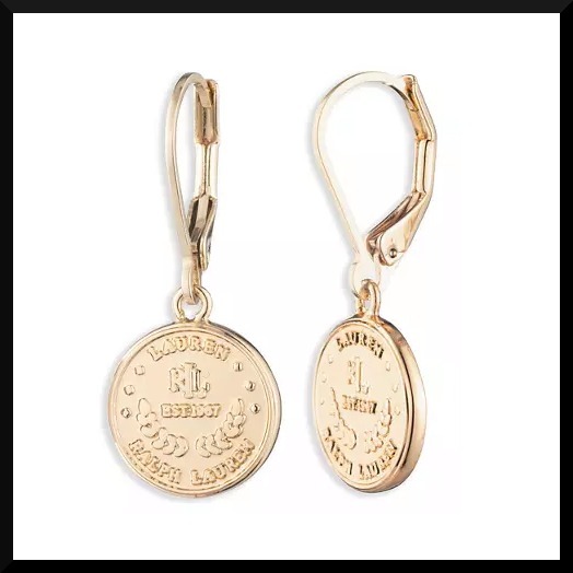 ピアス RALPH LAUREN Gold Tone Coin Logo Drop Earrings