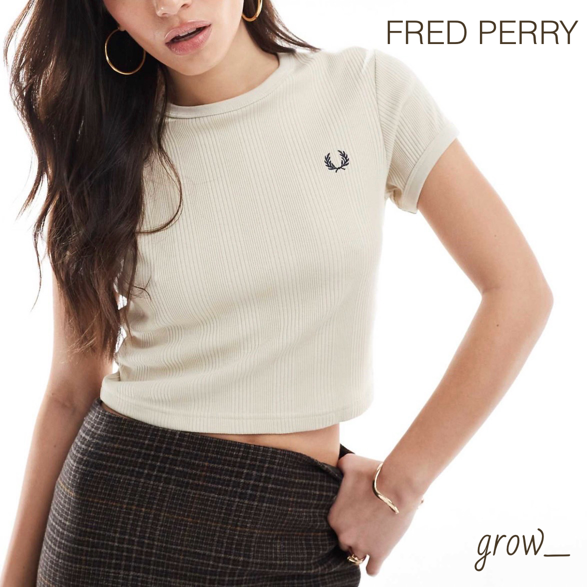 FRED PERRY クロップド リブ 半袖 Tシャツ 送関込