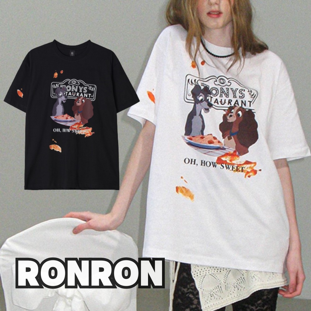 Tシャツ・カットソー RONRON PASTA LADY AND THE TRAMP OVER FIT T SHIRT WHITE DS24B