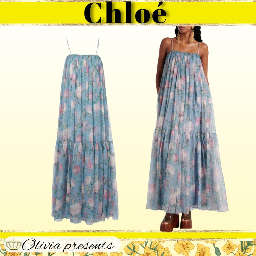 【Chloe】花柄シルクモスリンマキシドレス