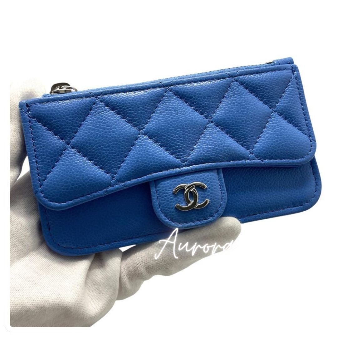 関税無_美しいブルー_CHANEL_フラグメント_財布_カードケース