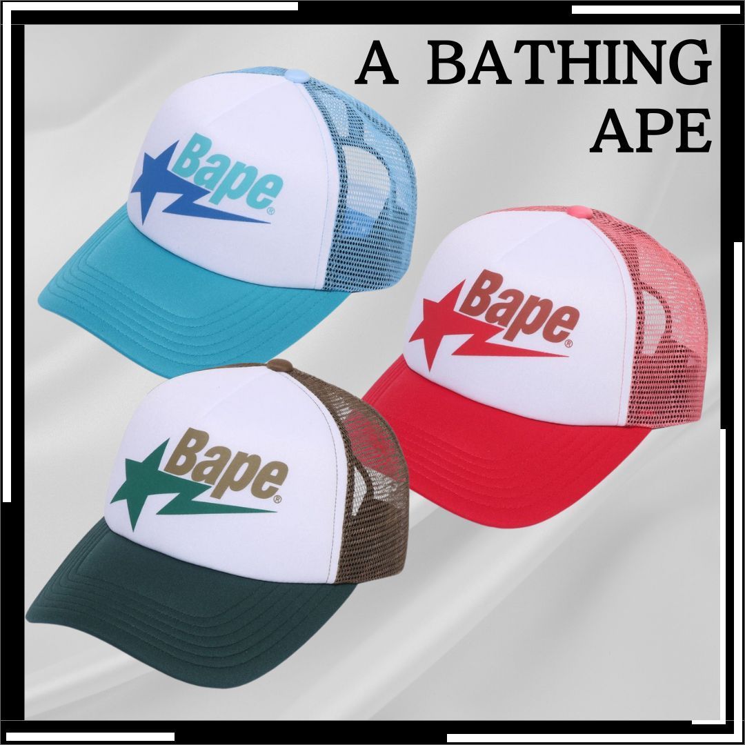 すぐ届く【A BATHING APE】メッシュ ロゴ キャップ