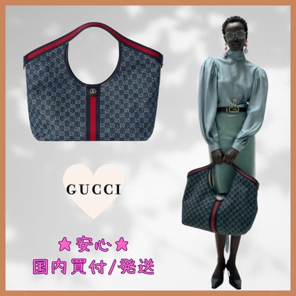 GUCCI ジリオ ラージ トートバッグ グッチ ジリオ〕ラージ トートバッグブルー＆ホワイト GGデニム