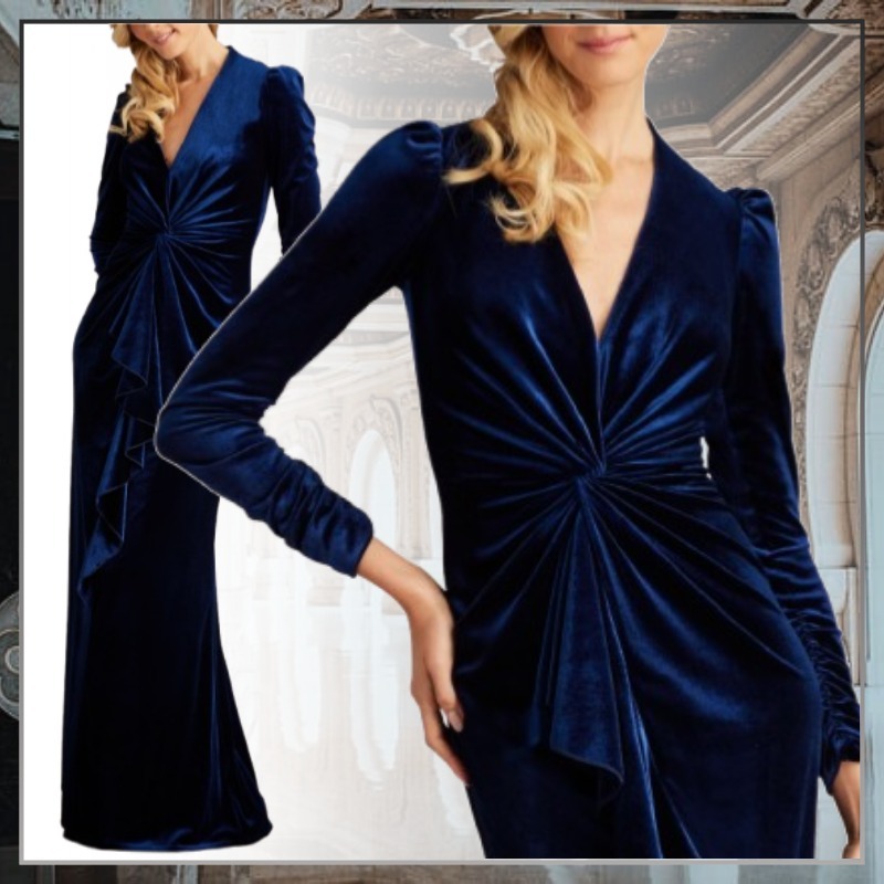 美シルエット Tadashi shoji ベルベット ドレープ マキシドレス