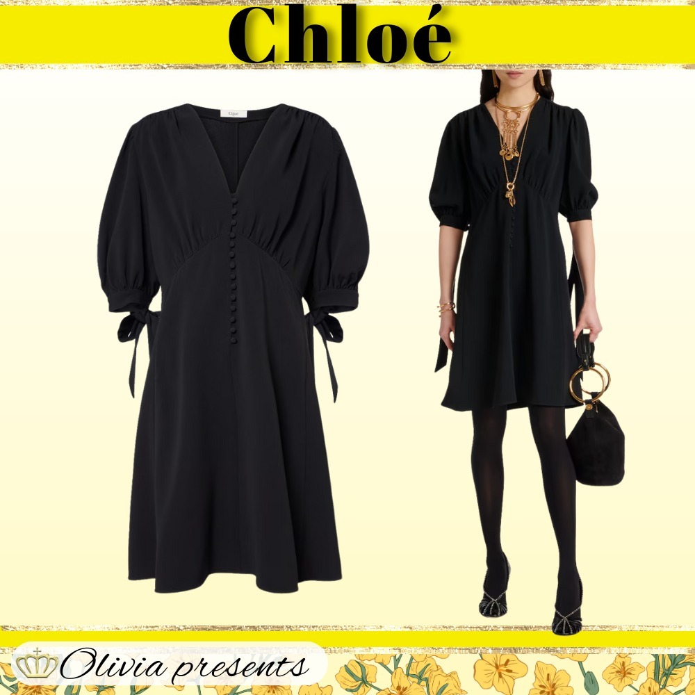 【Chloe】バルーンスリーブのクレープミニドレス