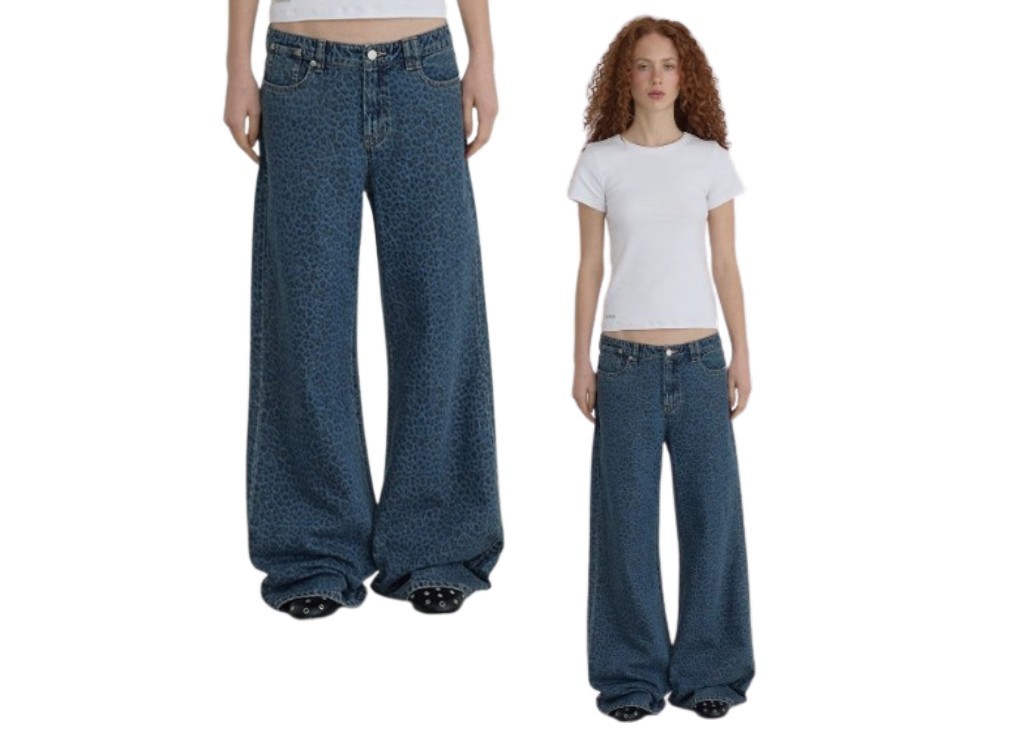 韓国商品/ORDES LEOPARD STRAIGHT DENIM PANTS