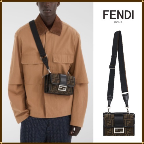FENDI 25SS ブラウン FFダブルバゲット ジャカード クロスバッグ