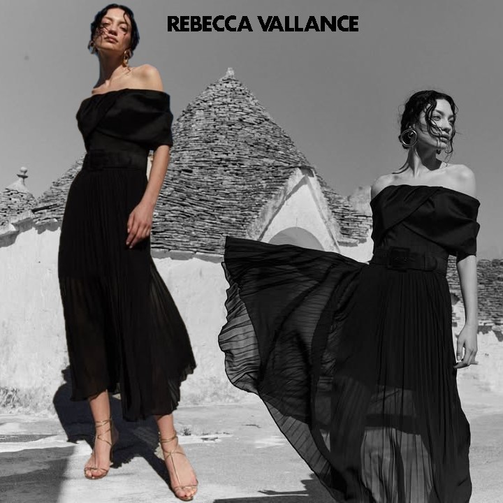 国内発| REBECCA VALLANCE Twist ベルト付オフショルダードレス