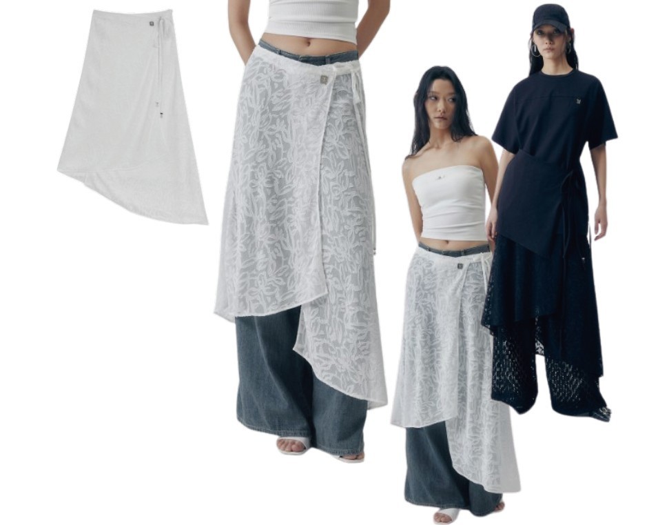 韓国商品/TREEMINGBIRD Lace Layering Wrap Skirt