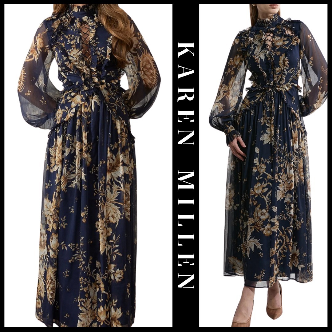 KAREN MILLEN 日本未入荷 フローラル シフォン マキシドレス