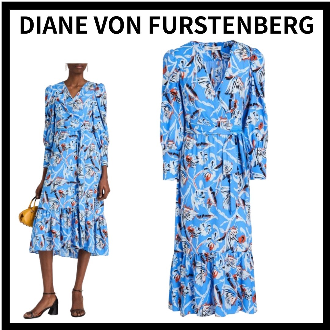 DIANE VON FURSTENBERG クレープ プリント ミディラップドレス