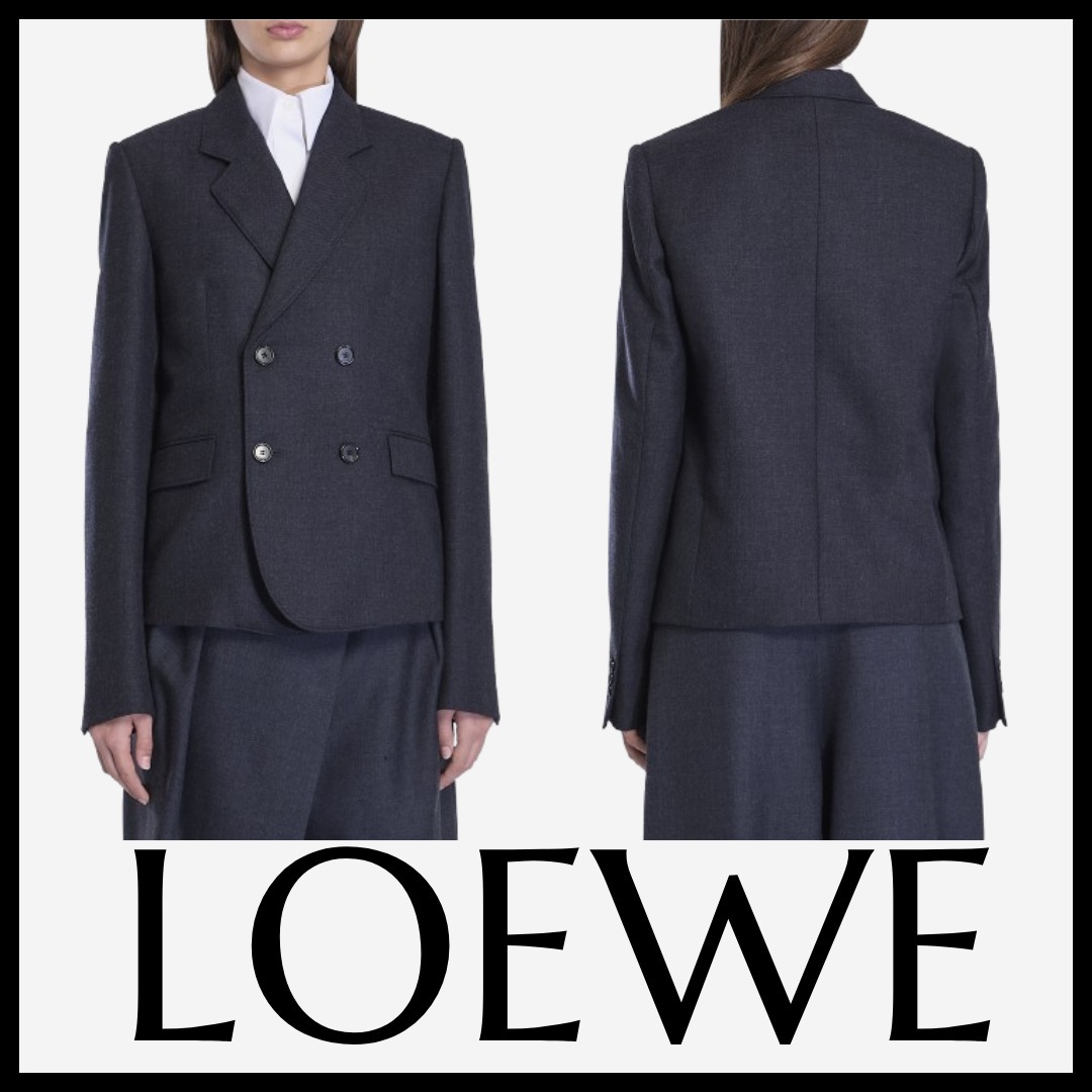 LOEWE★ショート ジャケット ウール ダブルブレスト ボタン 裏地